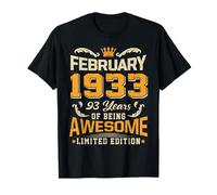 February 1933 Vintage 93 Years Awesome 93rd Birthday Feb T-Shirt