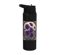 February Birth Flower Viola Flowers Art Nouveau Style Stainless Steel Insulated Water Bottle
