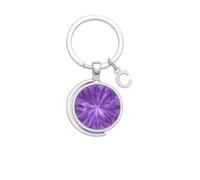 February Birthstone Personalised Keyring - Amethyst Purple printed Crystal Name Charm with Initial - Custom Moon Keychain Gift for Her