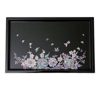 FEBRUARY MOUNTAIN Charming Reflections: Iridescent Mother-of-Pearl Floral and Butterfly Tray - Elegant Home Décor Gift for Her