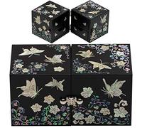 February Mountain Cube Mother of Pearl Sea Shell Inlaid Wooden Organizer Box (Butterfly)