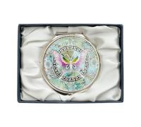 February Mountain Elegant Butterfly and Floral Mother of Pearl Compact Mirror, Dual Magnification (1X & 2.5X) - Lightweight Travel Makeup Mirror in Gift Box (Blue Butterfly)