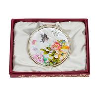 February Mountain Elegant Butterfly and Floral Mother of Pearl Compact Mirror, Dual Magnification (1X & 2.5X) - Lightweight Travel Makeup Mirror in Gift Box (Flower)