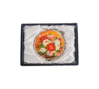 February Mountain Elegant Butterfly and Floral Mother of Pearl Compact Mirror, Dual Magnification (1X & 2.5X) - Lightweight Travel Makeup Mirror in Gift Box (Golden Peony)