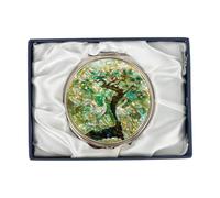 February Mountain Elegant Butterfly and Floral Mother of Pearl Compact Mirror, Dual Magnification (1X & 2.5X) - Lightweight Travel Makeup Mirror in Gift Box (Green crane)