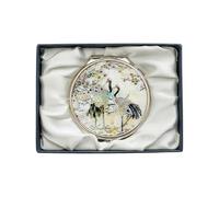 February Mountain Elegant Butterfly and Floral Mother of Pearl Compact Mirror, Dual Magnification (1X & 2.5X) - Lightweight Travel Makeup Mirror in Gift Box (Plum Blossom and Crane)