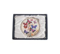 February Mountain Elegant Butterfly and Floral Mother of Pearl Compact Mirror, Dual Magnification (1X & 2.5X) - Lightweight Travel Makeup Mirror in Gift Box (Butterfly Waltz)