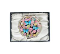 February Mountain Elegant Butterfly and Floral Mother of Pearl Compact Mirror, Dual Magnification (1X & 2.5X) - Lightweight Travel Makeup Mirror in Gift Box (Blooming Butterfly)