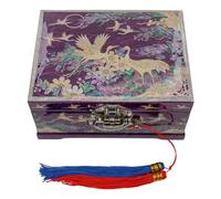 February Mountain Korean Mother of Pearl Music Jewelry Box - Handcrafted Crane & Floral Design, Plays Arirang - Unique Gifts for Mom, Sister, Wife, & Grandmother (Purple)