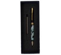 February Mountain Mother of Pearl Ballpoint Pen, Retractable Ballpoint Pens, for Gift, Business, Office, 1.0mm Medium Point Black Ink, Extras Replaceable Metal Refills (Crane-Blue-Black Ink)