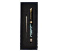 February Mountain Mother of Pearl Ballpoint Pen, Retractable Ballpoint Pens, for Gift, Business, Office, 1.0mm Medium Point Black Ink, Extras Replaceable Metal Refills (Crane-Blue-Black Ink)