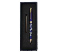 February Mountain Mother of Pearl Ballpoint Pen, Retractable Ballpoint Pens, for Gift, Business, Office, 1.0mm Medium Point Black Ink, Extras Replaceable Metal Refills (Crane-Blue-Black Ink)