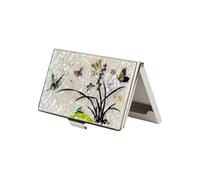 February Mountain Mother of Pearl Business Card Case - Korea Traditional Gifts, Slim Metal Holder for Business & Credit Cards, Pocket-Sized Purse Wallet (Orchid and Butterfly)