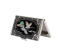 February Mountain Mother of Pearl Business Card Case - Korea Traditional Gifts, Slim Metal Holder for Business & Credit Cards, Pocket-Sized Purse Wallet, RFID Blocking Protection, Multicolor, Crane in