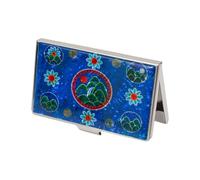 February Mountain Mother of Pearl Business Card Case - Korea Traditional Gifts, Slim Metal Holder for Business & Credit Cards, Pocket-Sized Purse Wallet