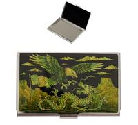 February Mountain Mother of Pearl Business Card Case - Korea Traditional Gifts, Slim Metal Holder for Business & Credit Cards, Pocket-Sized Purse Wallet (Eagle & Dragon)