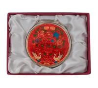 February Mountain Mother of Pearl Compact Mirror - Dual Magnification Gift for Women, Mom, Sister - Birthday or Christmas Idea (1, Red Crane Peony)