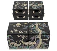 February Mountain Mother of Pearl Crane Pine Small Drawer Keepsake Box - Handmade Accessory Organizer with Velvet Lining - Luxury Gift for Women, Anniversary, Mother’s Day, Christmas, Birthday