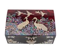 February Mountain Mother of Pearl Small Jewelry Box with mirror lid, Jewelry Storage Organizer for Earring, Necklace, Rings, Bracelet & Accessories, Gifts for women who have everything (Crane_Red)
