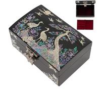 February Mountain Mother of Pearl Small Jewelry Box with mirror lid, Jewelry Storage Organizer for Earring, Necklace, Rings, Bracelet & Accessories, Gifts for women who have everything (Crane)