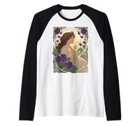 February Viola Birth Flower Art Nouveau Style Raglan Baseball Tee
