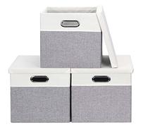 Febzoce Storage Boxes with Lids, Storage Cubes for Unit Shelves Collapsible Fabric Storage Basket Toy Box Organizer Light Grey and White 33 x 33 x 33 cm 3 Pack