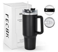 FECBK 40oz Tumbler with Straw and Lid 1.2L, 100% Leak-Proof Travel Mug with Handle, Stainless Steel Double Wall Vacuum Insulated Water Bottle Coffee Cup, Black