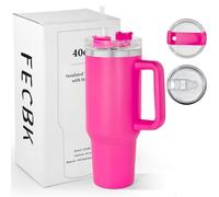 FECBK 40oz Tumbler with Straw and Lid 1.2L, 100% Leak-Proof Travel Mug with Handle, Stainless Steel Vacuum Insulated Water Bottle Coffee Cup Keeps Cold 34H / Hot 12H, Fuchsia