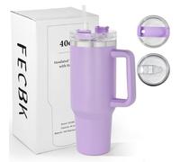 FECBK 40oz Tumbler with Straw and Lid 1.2L, 100% Leak-Proof Travel Mug with Handle, Stainless Steel Vacuum Insulated Water Bottle Coffee Cup Keeps Cold 34H / Hot 12H, Lavender