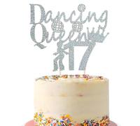 Fechy 17th Birthday Cake Topper, Rose Gold Glitter Dancing Queen, 17 Fabulous Cake Pick, Silver