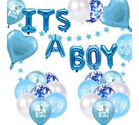 Fechy Baby Shower Boy Party Decoration - It's a Boy Blue Star Banner, Foil Balloon, Elephant Footprint Balloons