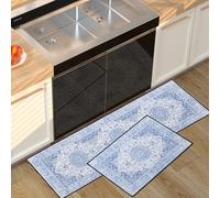 Fecialy 2 Pieces Non Slip Kitchen Mat Kitchen Rug Set, Washable Retro Mats and Rugs Thickened Silicone Backing Floor Mats, 40x60cm + 40x120cm
