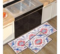 Fecialy 2 Pieces Non Slip Kitchen Mat Kitchen Rug Set, Washable Retro Mats and Rugs Thickened Silicone Backing Floor Mats, 43x75cm+43x120cm