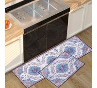 Fecialy 2 Pieces Non Slip Kitchen Mat Kitchen Rug Set, Washable Retro Mats and Rugs Thickened Silicone Backing Floor Mats, 40x60cm + 40x120cm