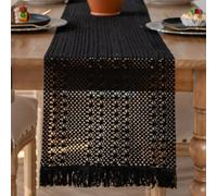 Fecialy Macrame Table Runner Farmhouse Boho Beige Table Runner with Tassel Woven Cotton Crochet Lace Table Runner for Bohemian Kitchen Dining Table,30x180cm
