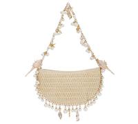 Fecialy Pearl Straw Clutch Purse for Women Woven Summer Beach Shoulder Bag Beaded Evening Bag, Beige, 23 x 3 x 13cm/9.1'' x 1.2'' x 5.1''