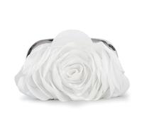 Fecialy Women Evening Bag Floral Satin Clutch Purses with Chain Rose Pattern Purse Party Prom Handbags, White, 26 x 2 x 13cm (10.2 x 0.8 x 5.1in)