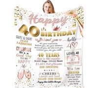 Fecifte 40th Birthday Gifts Blanket for Women, 40 Year Old Birthday Decorations Presents, Personalised Flanell 40th Birthday Blanket Gifts for Women Wife Sister 50"x60"