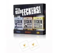 Feckin Little Feckers Mini 3 Pack Spirits Gift Set | Gin, Vodka & Whiskey 5Cl | + 2 Celebration Spirits Beer Mats