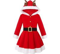 Feclmiyt 2PCS Mrs Claus Costume For Women Christmas Costume Santa Cosplay Dress Plush Trim Velvet Long Sleeve Belt Cami Dress With Hat (E-1, 120)