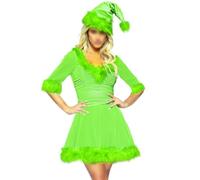 Feclmiyt 2PCS Mrs Claus Costume For Women Christmas Costume Santa Cosplay Dress Plush Trim Velvet Long Sleeve Belt Cami Dress With Hat (C-1, S)