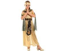 Feclmiyt Childrens Egyptian Costumes Girls Gold Egyptian Queen Costume Halloween Masquerade Theme Party Cosplay Outfits (A-Golden, M)