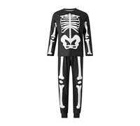 Feclmiyt Family Halloween Pajamas Set Adult Kids Skull Skeleton Long Sleeve Baggy T-shirt Top and Elastic Casual Pants Set Sleepwear (Dad Black, 2XL)