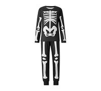 Feclmiyt Family Halloween Pajamas Set Adult Kids Skull Skeleton Long Sleeve Baggy T-shirt Top and Elastic Casual Pants Set Sleepwear (Mom Black, M)