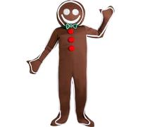 Feclmiyt Gingerbread Men Costume For Adults Cartoon Doll Cosplay Costume Jumpsuits Halloween Gingerbread Costume For Women Men (Khaki, M)