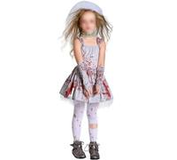 Feclmiyt Girls Zombie Bride Costume With Veil Halloween Corpse Bride Dress For Toddlers Kids Vampire Costume Bloody Dress+Arm Sleeves+Choker (Grey, 14-16 Years)