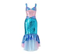 Feclmiyt Halloween Mermaid Costume For Women Fancy Sequins Sheer Pathwork Sleeveless Layering Mermaid Dress Party Cosplay Costume (A-01, M)