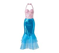 Feclmiyt Halloween Mermaid Costume For Women Fancy Sequins Sheer Pathwork Sleeveless Layering Mermaid Dress Party Cosplay Costume (A-02, XL)