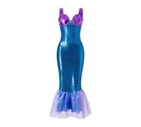 Feclmiyt Halloween Mermaid Costume For Women Fancy Sequins Sheer Pathwork Sleeveless Layering Mermaid Dress Party Cosplay Costume (A-03, XL)