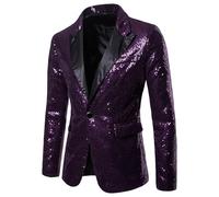 Feclmiyt Men Sequin Shiny Prom Blazer Jacket Blazer Open Front Disco Metallic Suit Tuxedo Party Prom Wedding Banquet Glitter Tuxedo Jacket (B-03, 2XL)